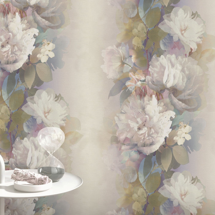 Romantiskas tapetes ar maigām ziedu formām, roza/zaļa/violeta - 4005255