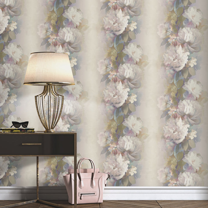 Romantiskas tapetes ar maigām ziedu formām, roza/zaļa/violeta - 4005255