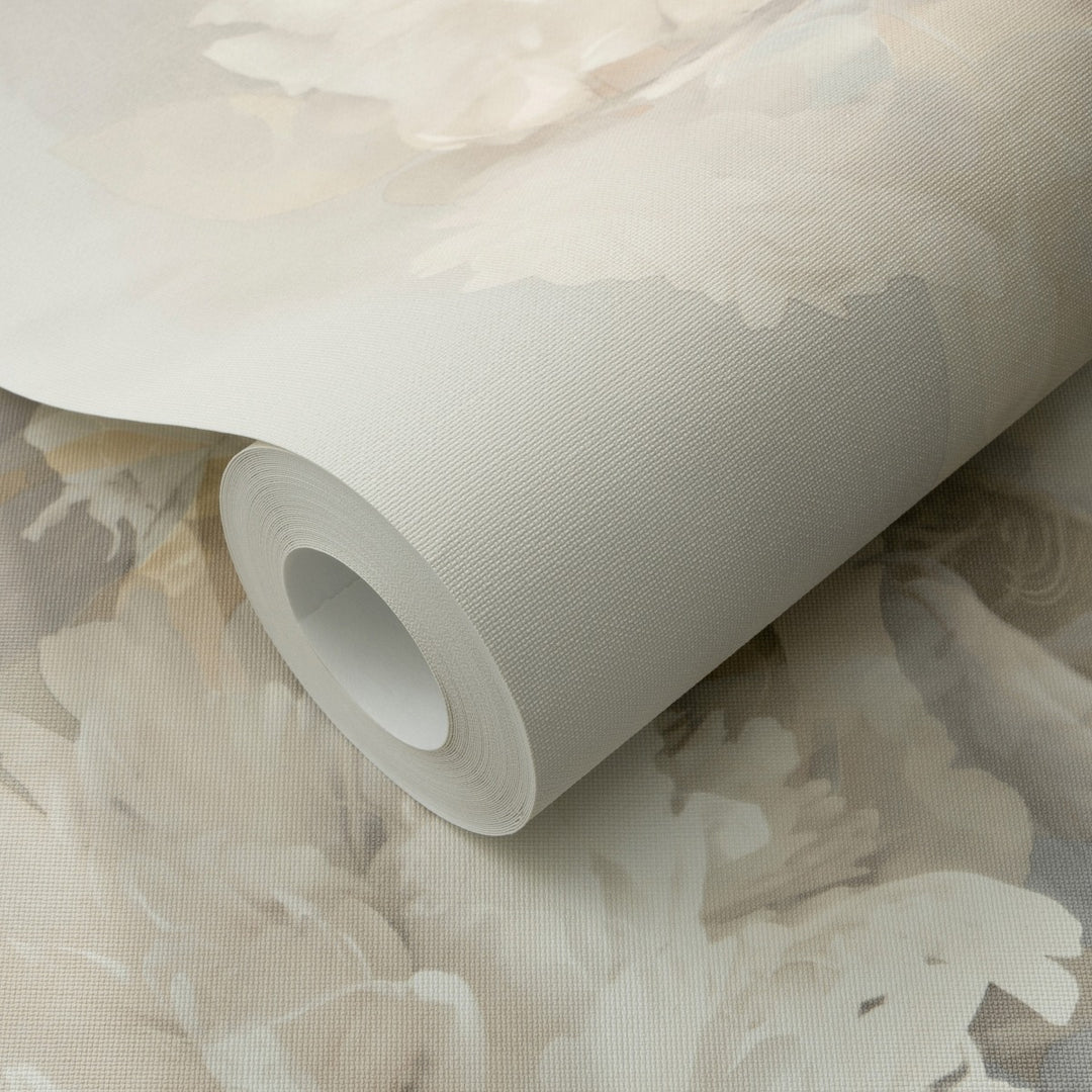 Romantic wallpaper with delicate floral shapes, brown/beige/ taupe - 4005311