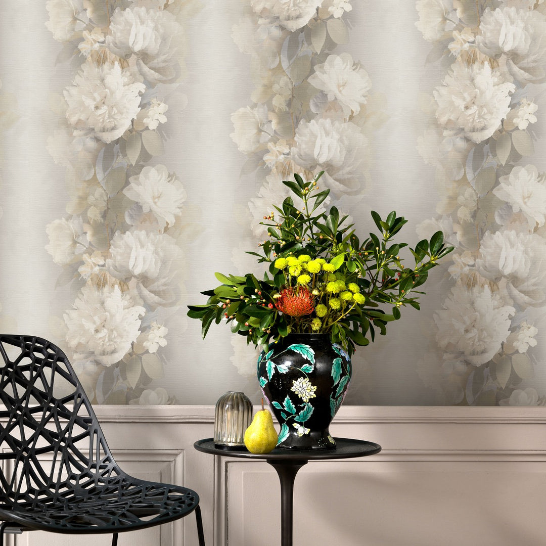 Romantic wallpaper with delicate floral shapes, brown/beige/ taupe - 4005311