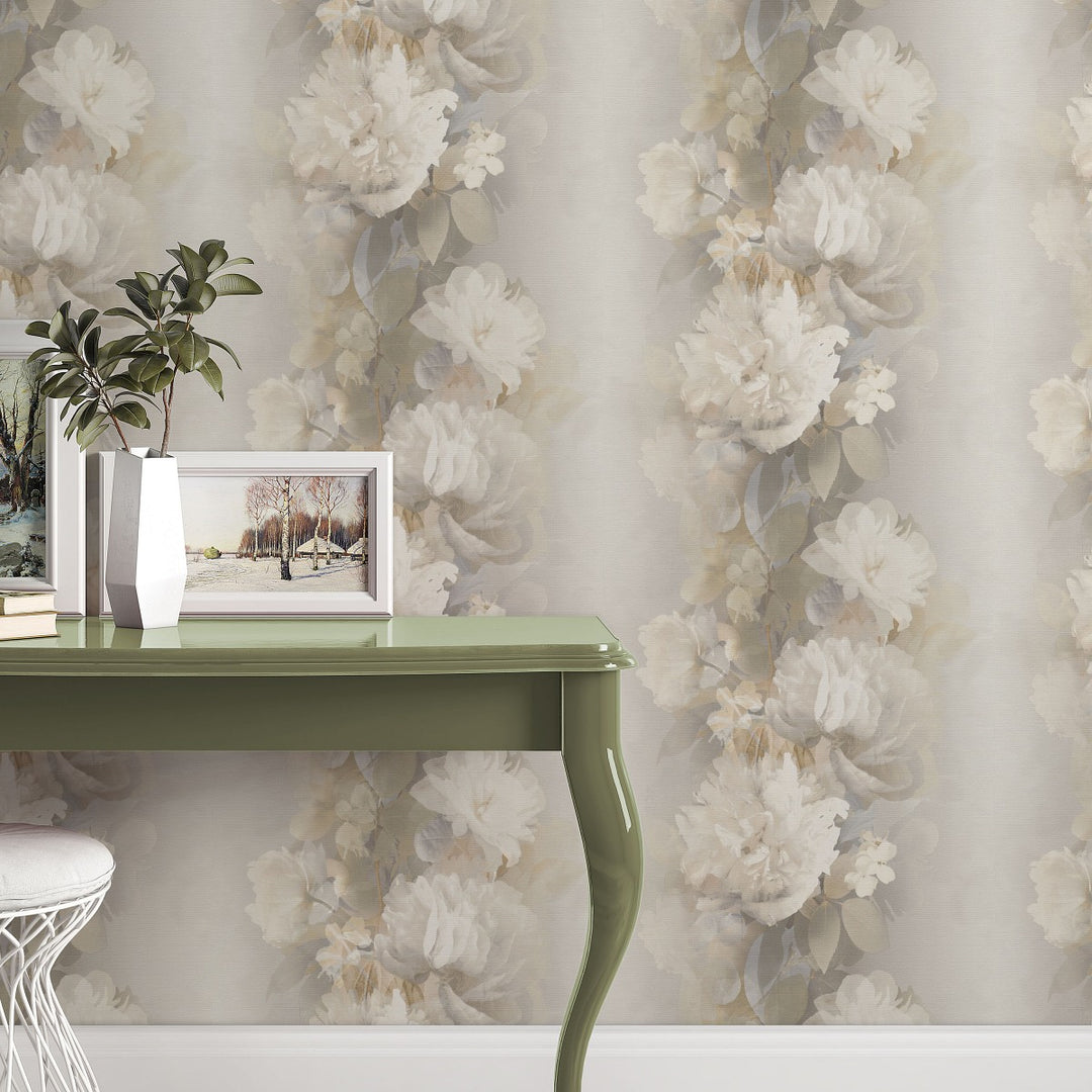Romantic wallpaper with delicate floral shapes, brown/beige/ taupe - 4005311