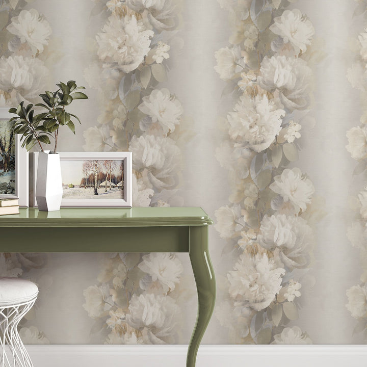 Romantic wallpaper with delicate floral shapes, brown/beige/ taupe - 4005311
