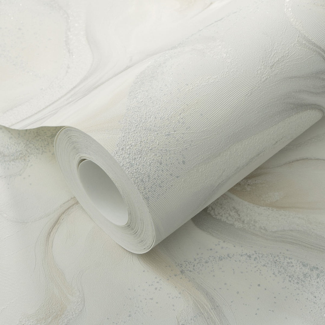 Обои с органическими мраморными вихрями и блестящим эффектом, светло-серый/белый - 4005412