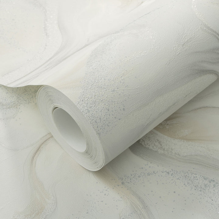 Обои с органическими мраморными вихрями и блестящим эффектом, светло-серый/белый - 4005412