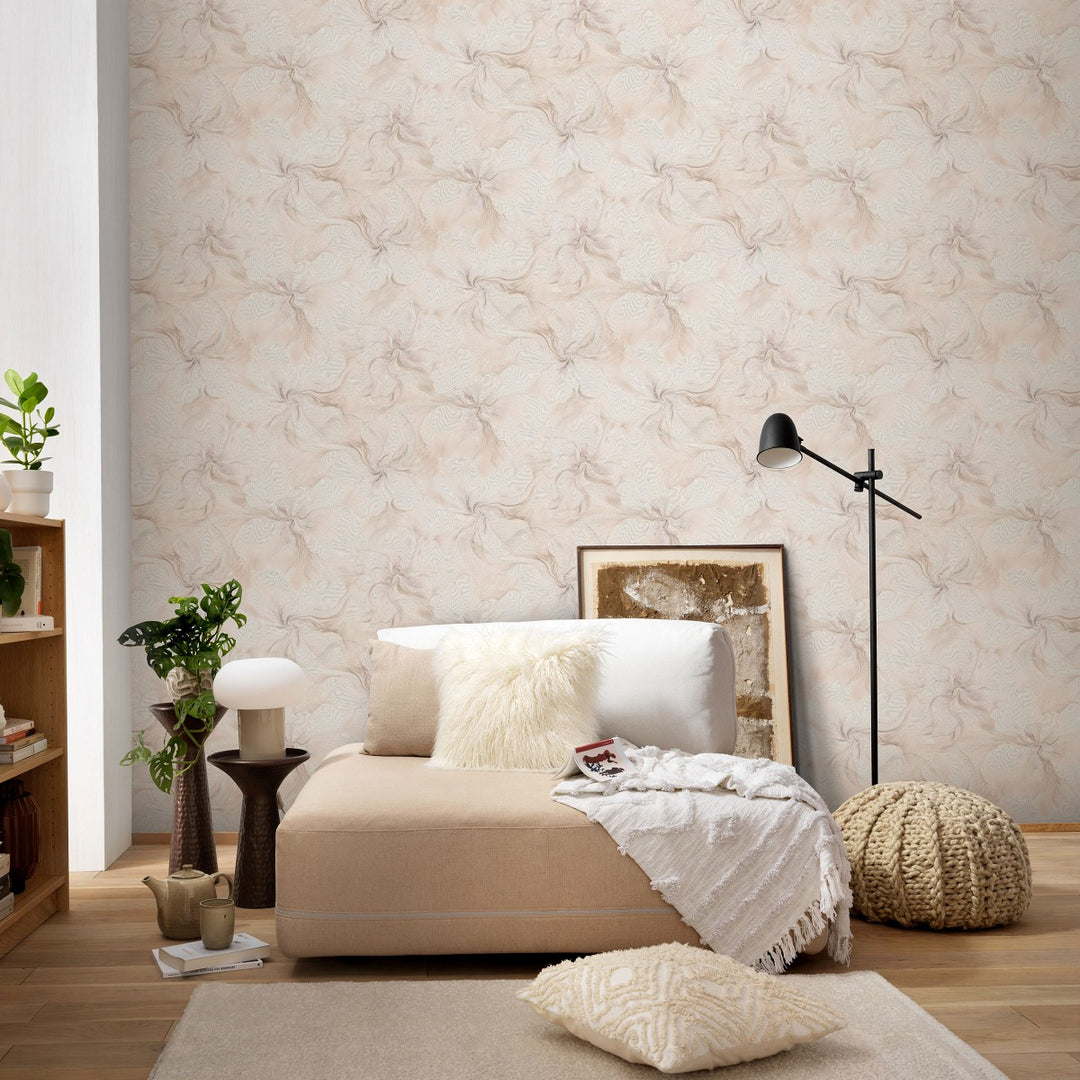 Обои с органическими мраморными вихрями и мерцающим эффектом, розовые - 4005415