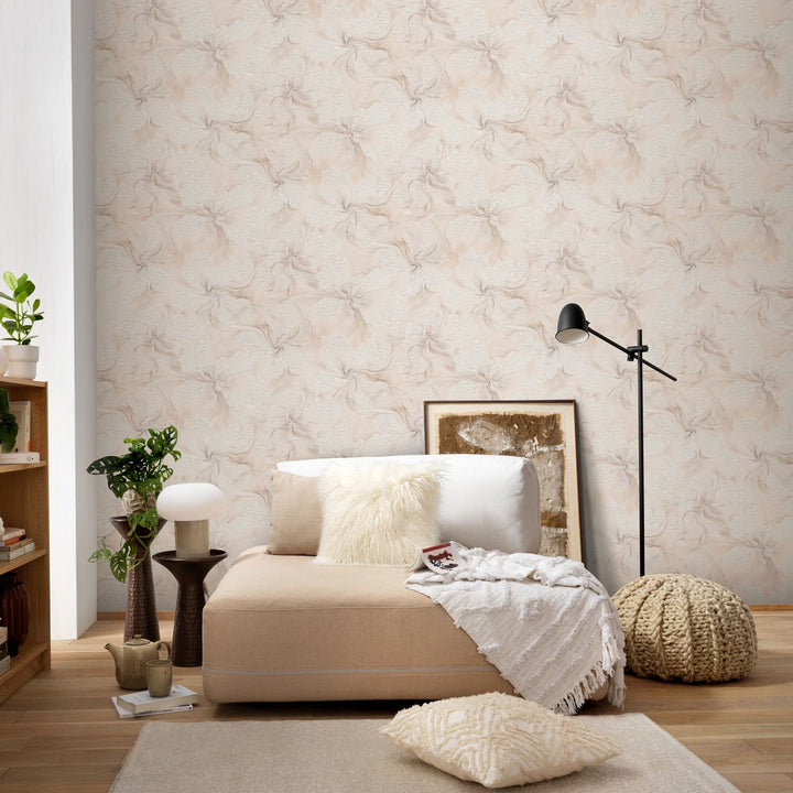 Обои с органическими мраморными вихрями и мерцающим эффектом, розовые - 4005415