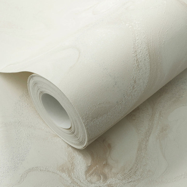 Wallpaper with organic marble swirls and shiny effect, cream - 4005426