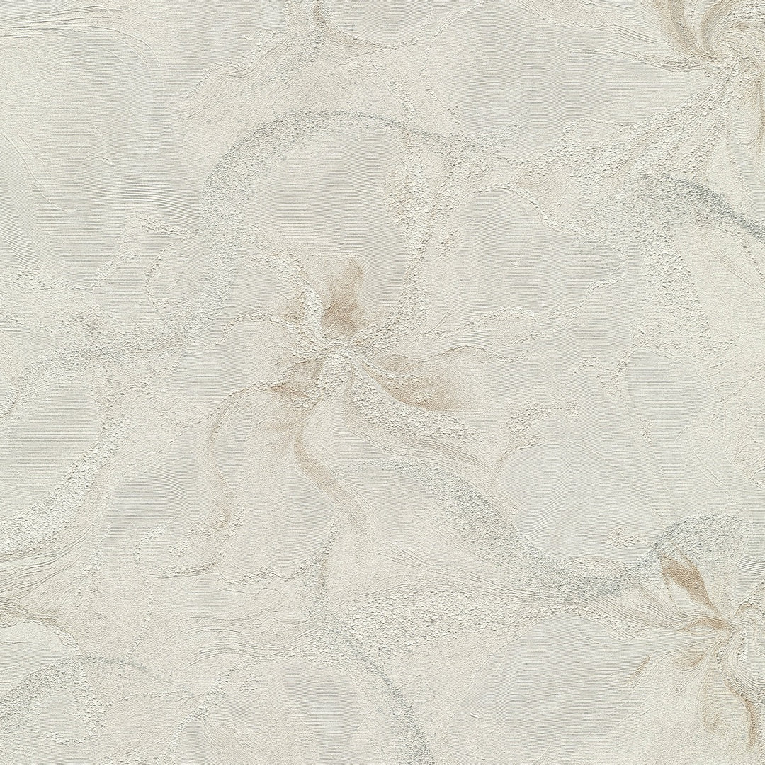 Wallpaper with organic marble swirls and shiny effect, cream - 4005426