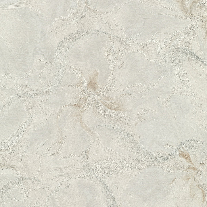 Wallpaper with organic marble swirls and shiny effect, cream - 4005426