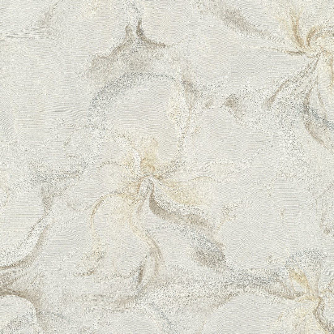 Wallpaper with organic marble swirls and shimmer effect, beige/ taupe/cream - 4005456