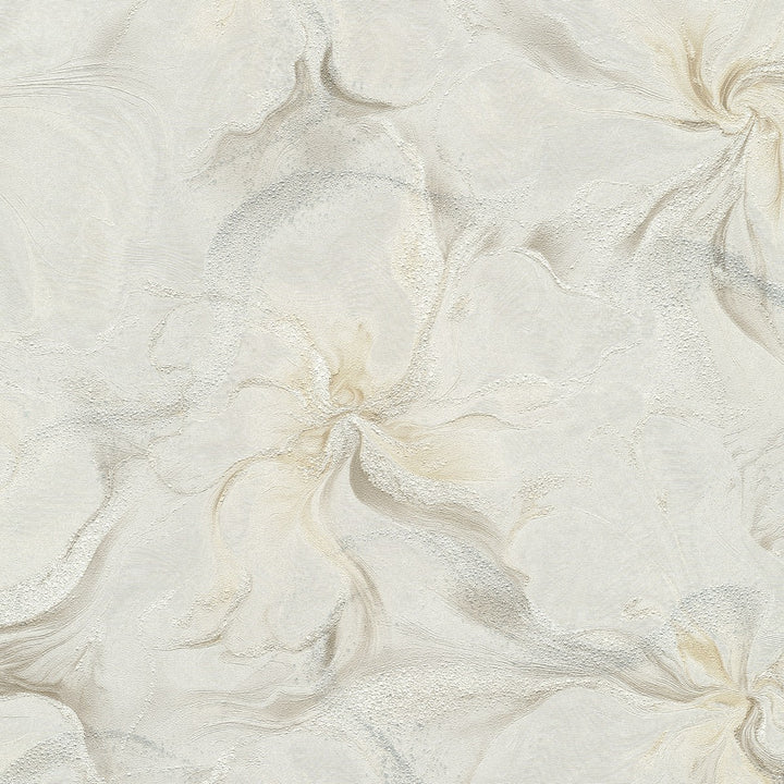Wallpaper with organic marble swirls and shimmer effect, beige/ taupe/cream - 4005456