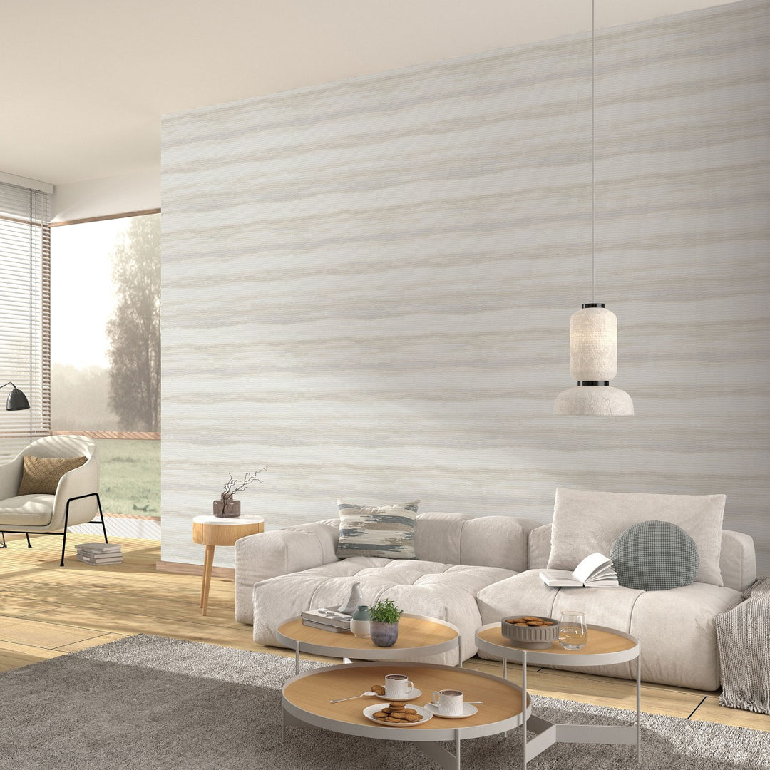 Tapetti, jossa on hienovarainen aaltoileva rakenne beigen sävyissä - 4005622