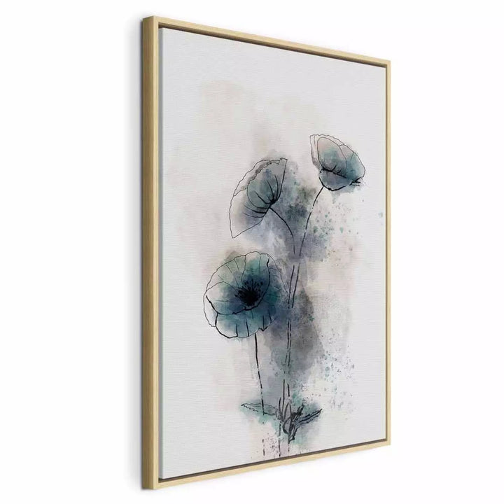 Glezna koka rāmī (dabīgā krāsā) - abstraktas zilas magones, 131974