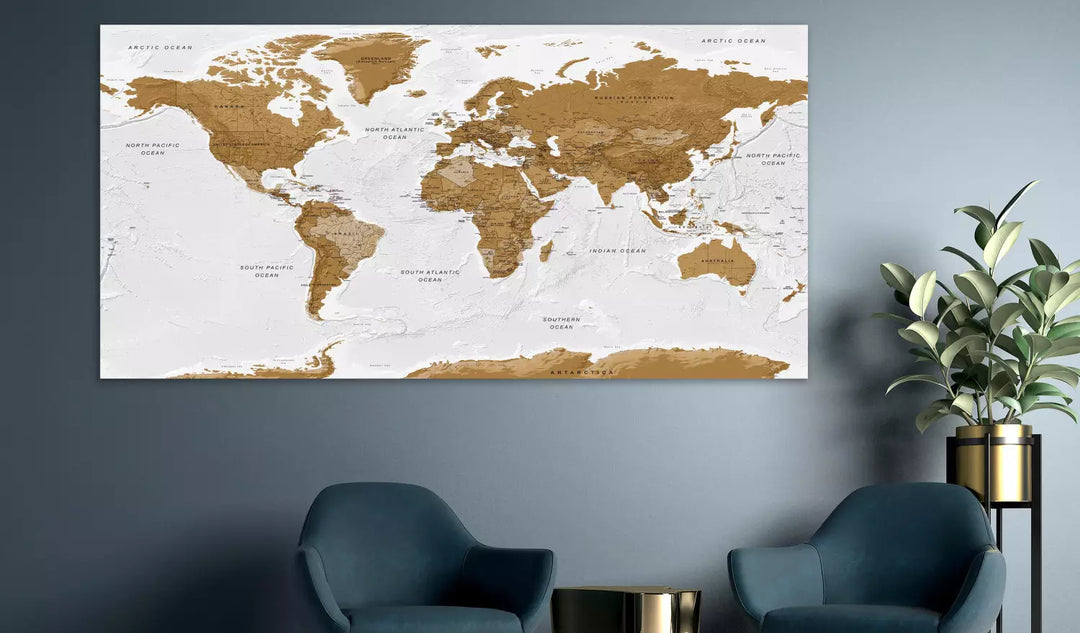 Lielformāta glezna - Politiskā pasaules karte ar valstīm uz gaiša fona, 132356