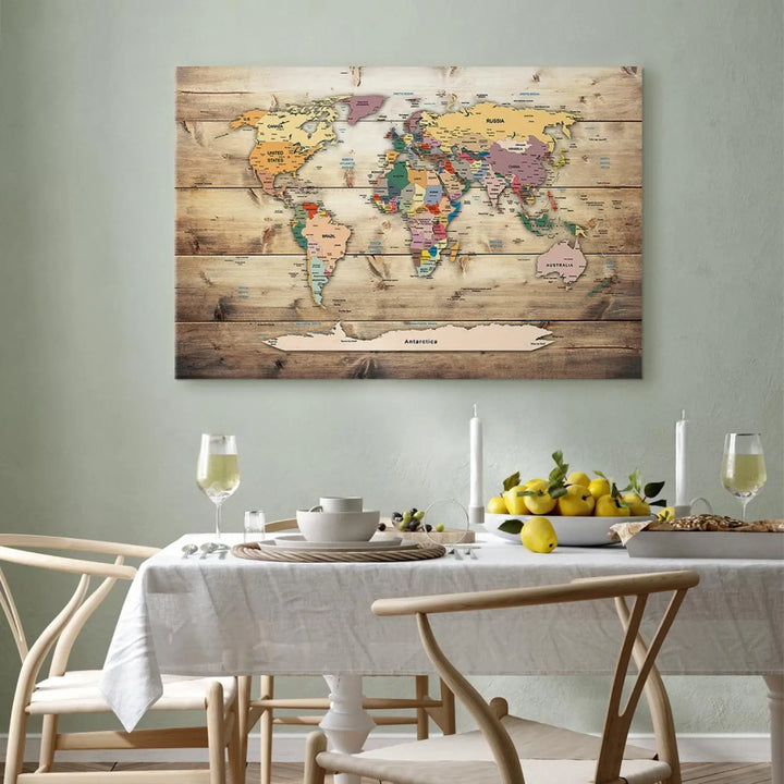 Paveikslai ant drobės Pasaulio žemėlapis: spalvoti žemynai