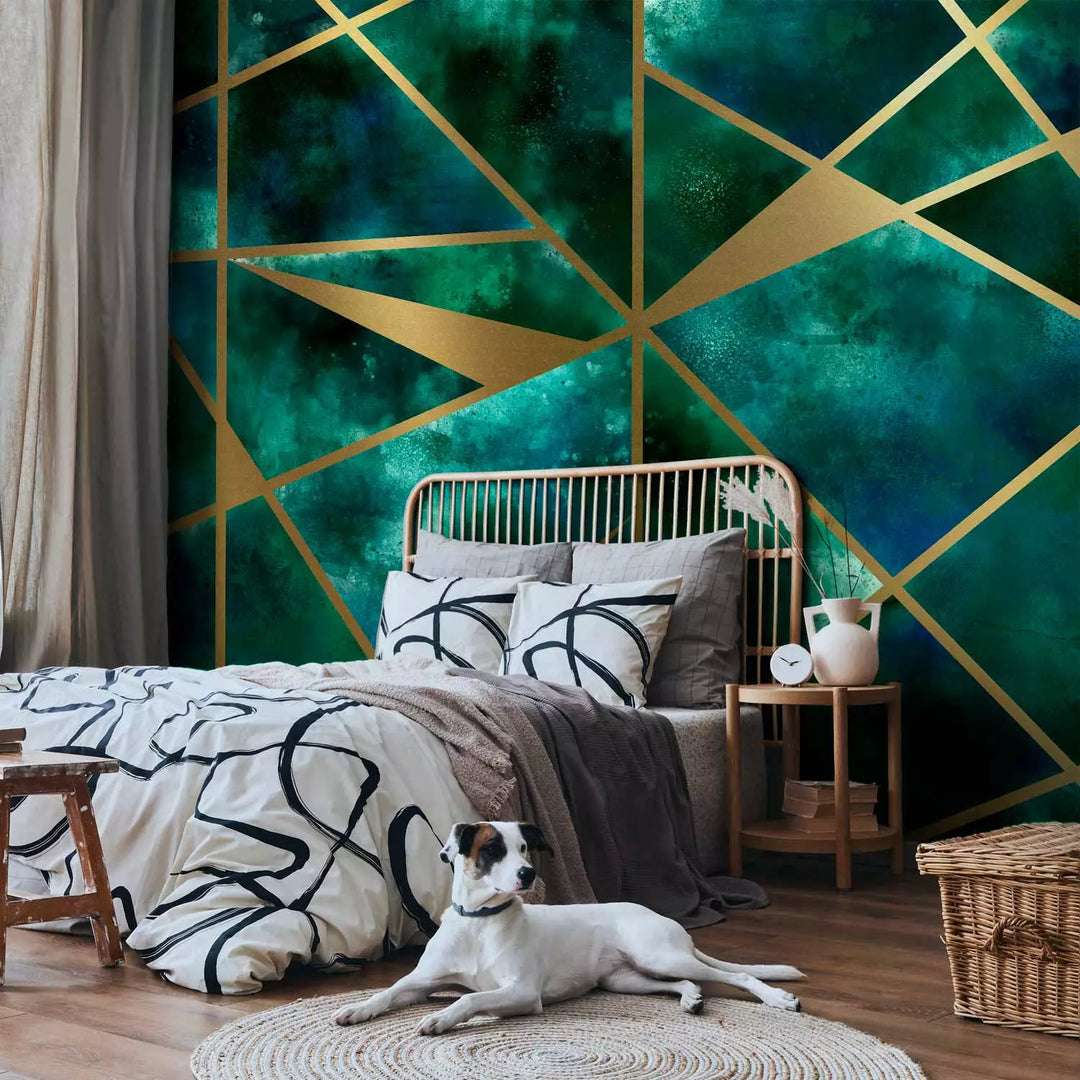 Fototapeet geomeetriliste abstraktsioonidega türkiis ja kuld, 146376