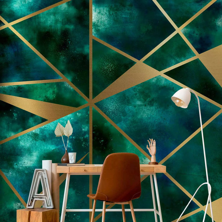 Fototapeet geomeetriliste abstraktsioonidega türkiis ja kuld, 146376