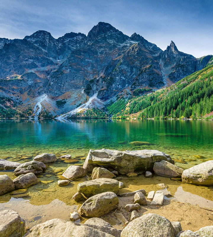 Lētas fototapetes ar Tatras kalniem un kalnu ezeru 225x250 cm D-ART