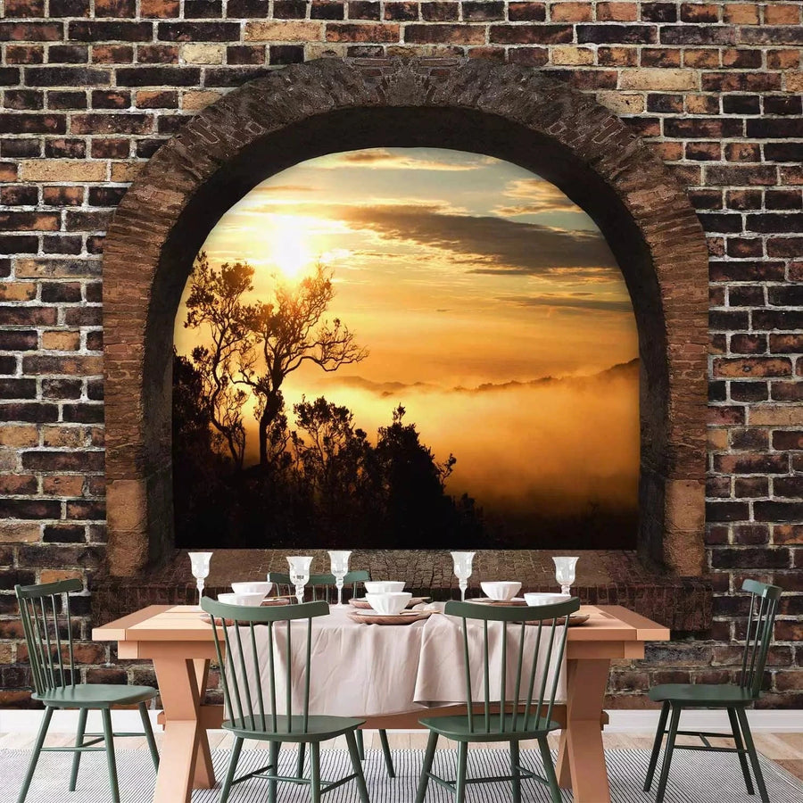 3D fototapetes ar perspektīvu - Akmens logs: rītas migla, 97952 Tapetenshop.lv