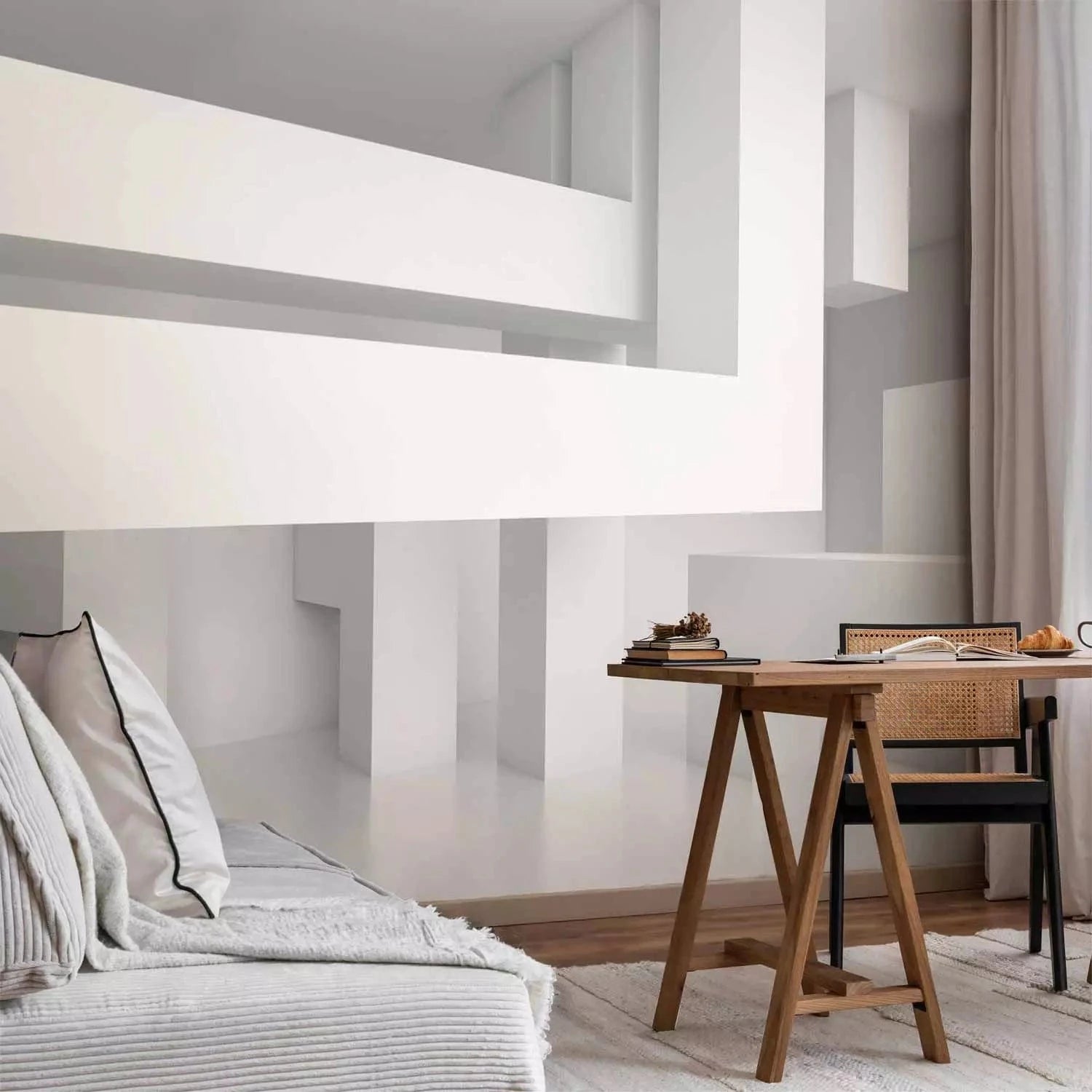 3D fototapetes ar perspektīvu - Futūristisks labirints baltā krāsā, 96858 Tapetenshop.lv