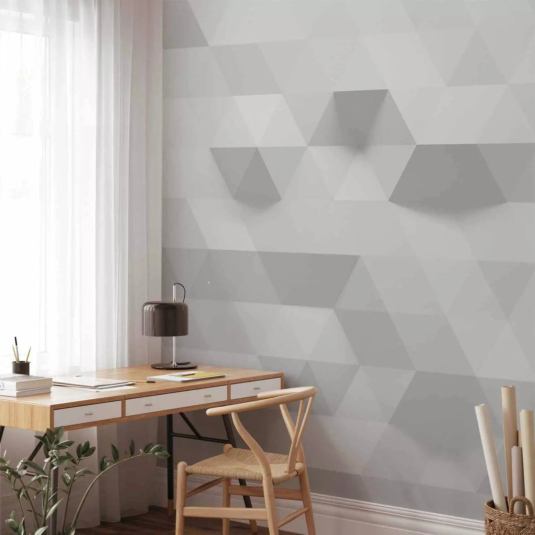 3D fototapetes ar perspektīvu pelēkā krāsā - Trijstūru harmonija, 95898 Tapetenshop.lv