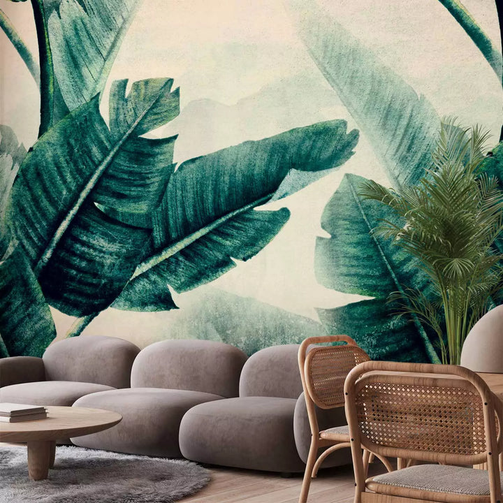 Wall Murals with tropical green leaves in shades of green, 135976