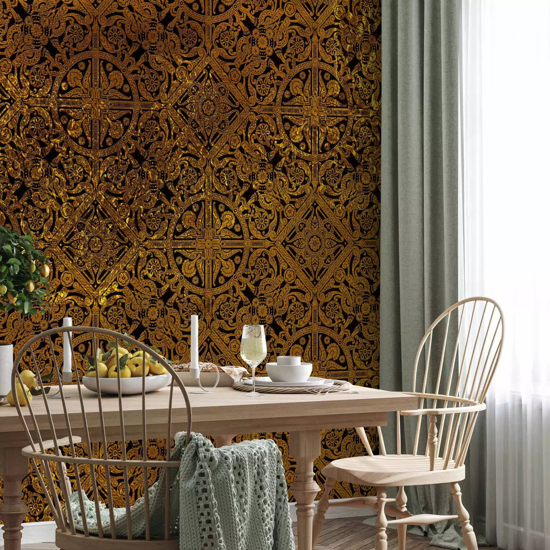 Fototapetes ar ķeltu ornamentu, zeltā krāsā - 91380