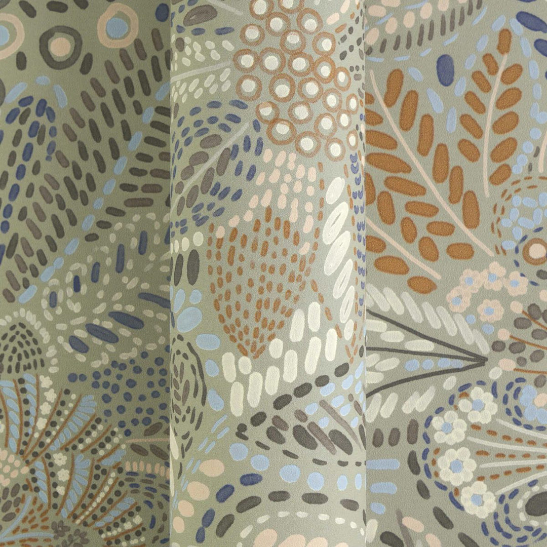 Нетканые обои с цветочными и лиственными орнаментами и тонкой фактурой | синий, серый, розовый - 2763737