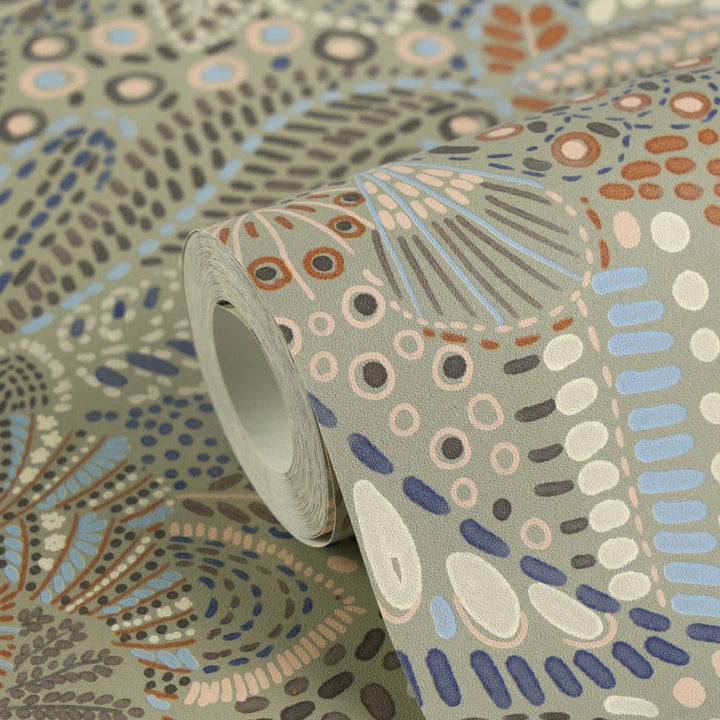 Нетканые обои с цветочными и лиственными орнаментами и тонкой фактурой | синий, серый, розовый - 2763737