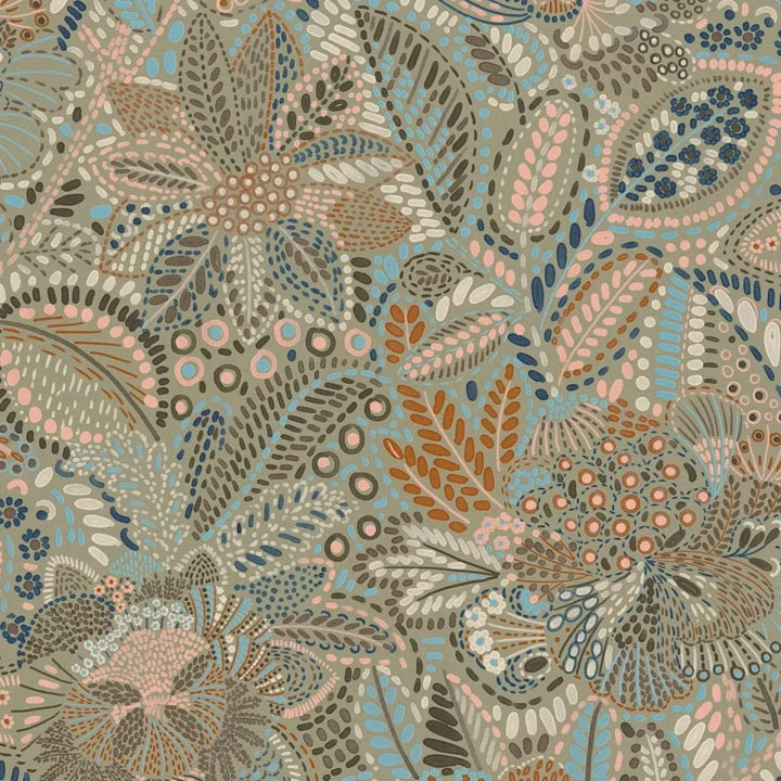 Нетканые обои с цветочными и лиственными орнаментами и тонкой фактурой | синий, серый, розовый - 2763737