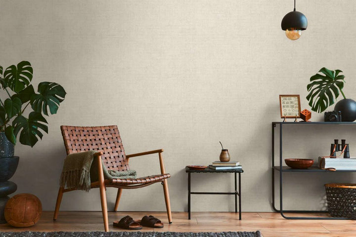 Tavaline mittekootud tapeet loodusliku linasest tekstuuriga | kreemikas - 3007652