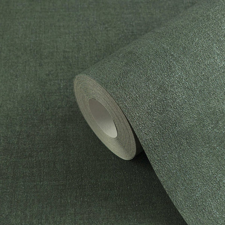 Yksivärinen tapetti, jossa on hieno kangasilme ja hienovarainen kimallusvaikutus | tummanvihreä - 3007660