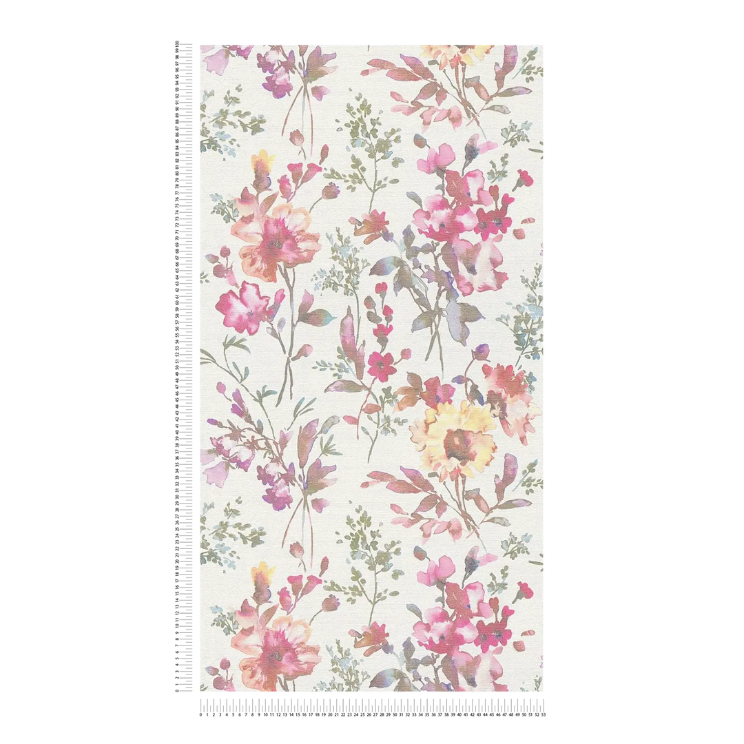 Обои на нетканой основе с романтическим цветочным рисунком в пастельных тонах с глянцевым эффектом - белый, металлик, зеленый - 3010123
