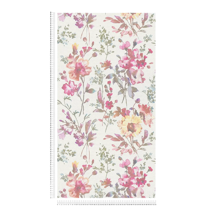 Обои на нетканой основе с романтическим цветочным рисунком в пастельных тонах с глянцевым эффектом - белый, металлик, зеленый - 3010123