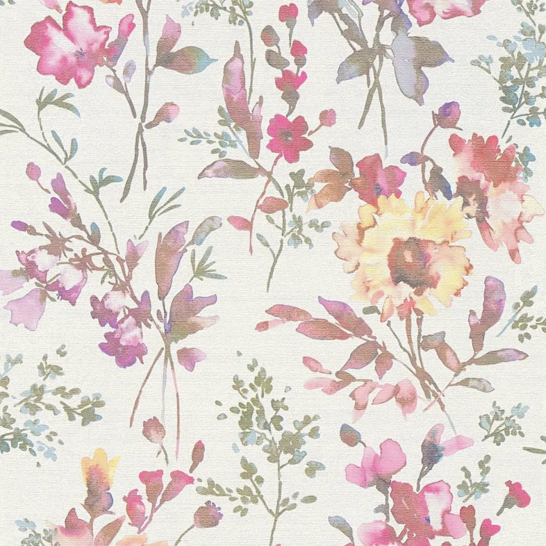 Обои на нетканой основе с романтическим цветочным рисунком в пастельных тонах с глянцевым эффектом - белый, металлик, зеленый - 3010123