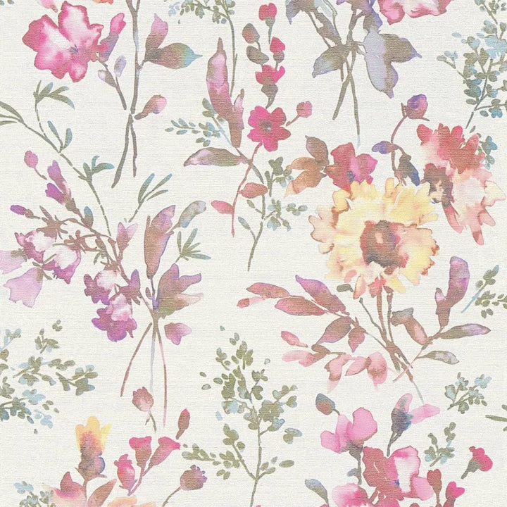 Обои на нетканой основе с романтическим цветочным рисунком в пастельных тонах с глянцевым эффектом - белый, металлик, зеленый - 3010123