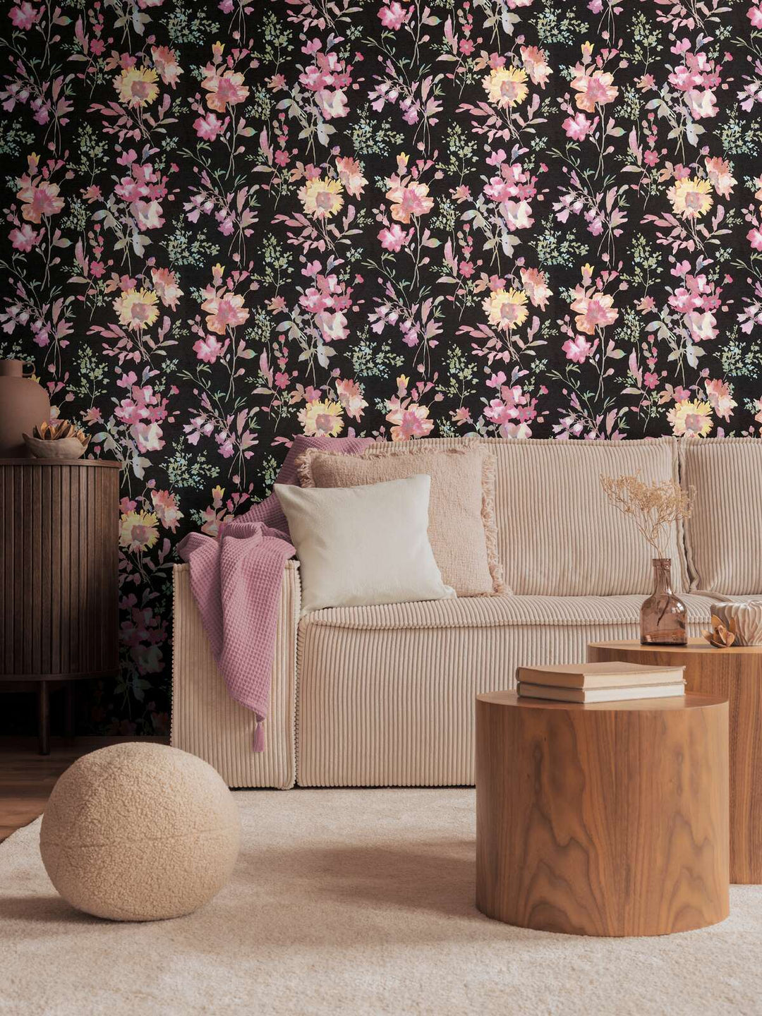 Обои на нетканой основе с игривым цветочным рисунком и блестящими эффектами - 3010124