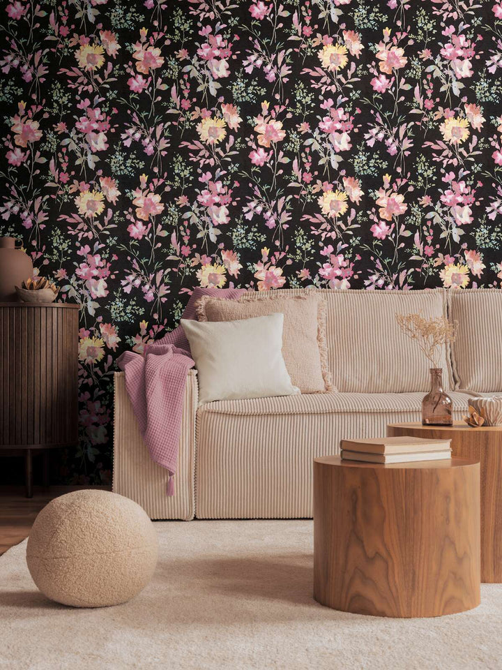 Обои на нетканой основе с игривым цветочным рисунком и блестящими эффектами - 3010124