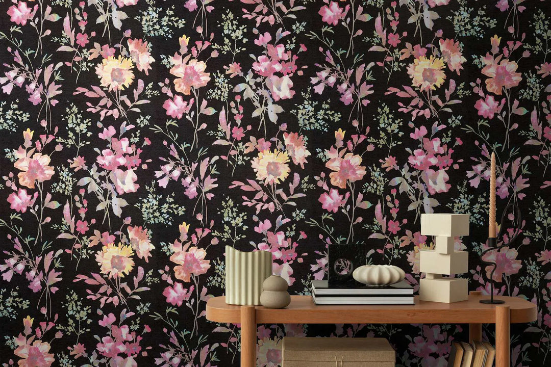 Обои на нетканой основе с игривым цветочным рисунком и блестящими эффектами - 3010124