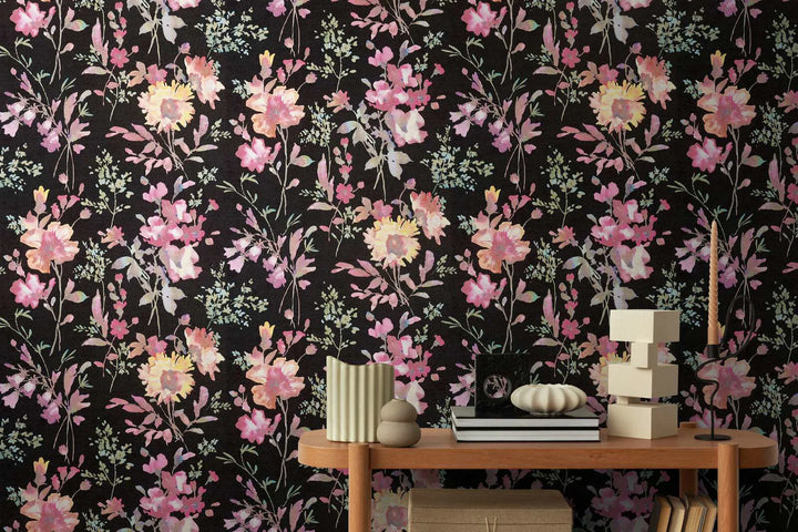 Обои на нетканой основе с игривым цветочным рисунком и блестящими эффектами - 3010124