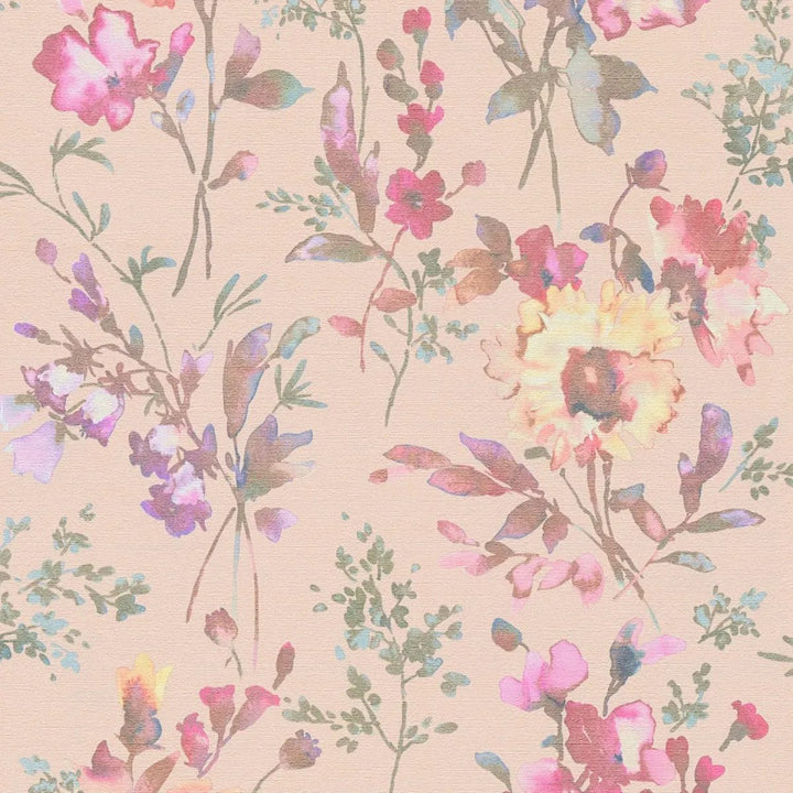Floral non-woven wallpaper with glossy effect and light texture - 3010125