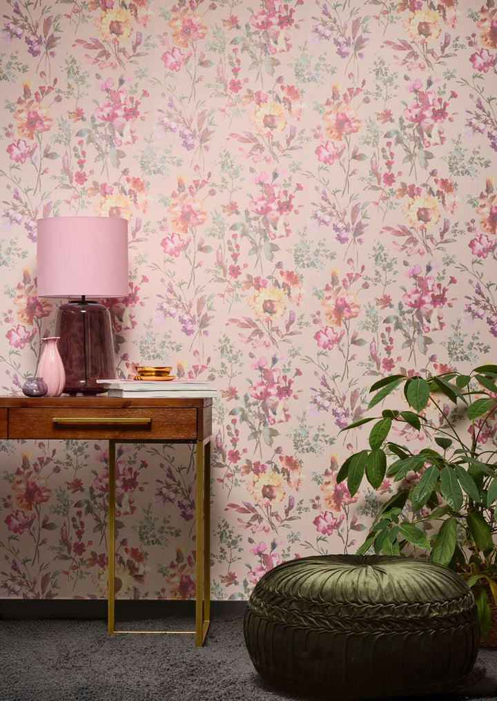 Floral non-woven wallpaper with glossy effect and light texture - 3010125