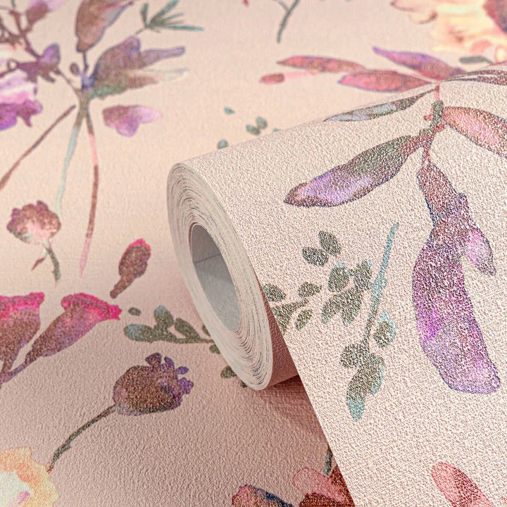Floral non-woven wallpaper with glossy effect and light texture - 3010125