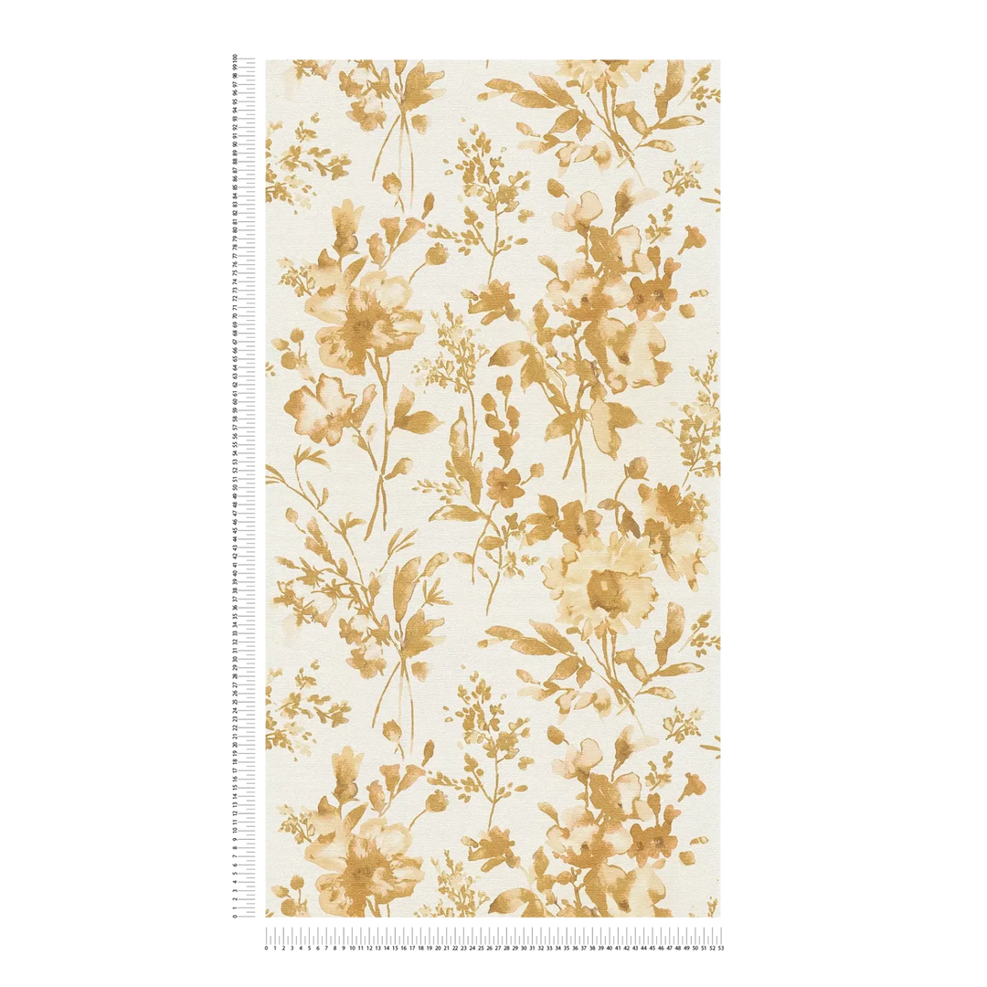 Обои на нетканой основе с цветочным рисунком | бежевый, золотой, кремовый - 3010126