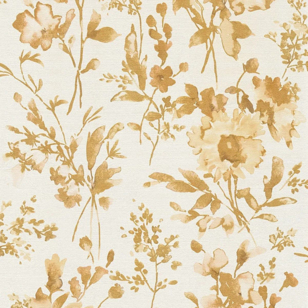 Обои на нетканой основе с цветочным рисунком | бежевый, золотой, кремовый - 3010126