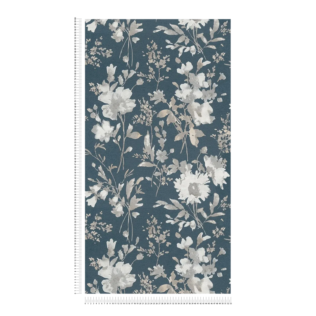 Обои на нетканой основе с легким блеском и игривым цветочным рисунком в голубых тонах - 3010127