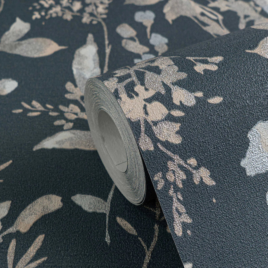 Обои на нетканой основе с легким блеском и игривым цветочным рисунком в голубых тонах - 3010127