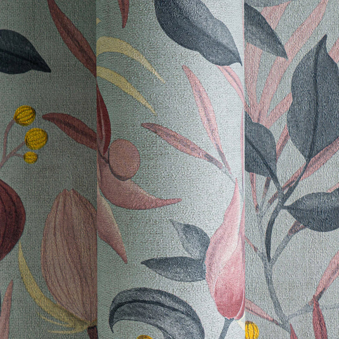 Wallpaper in pastel shades with exotic flowers on a soft blue background - blue, pink, pink - 3010135