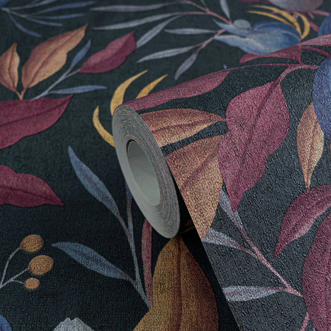 Элегантные обои на нетканой основе с тропическими цветами | голубые, розовые - 3010137