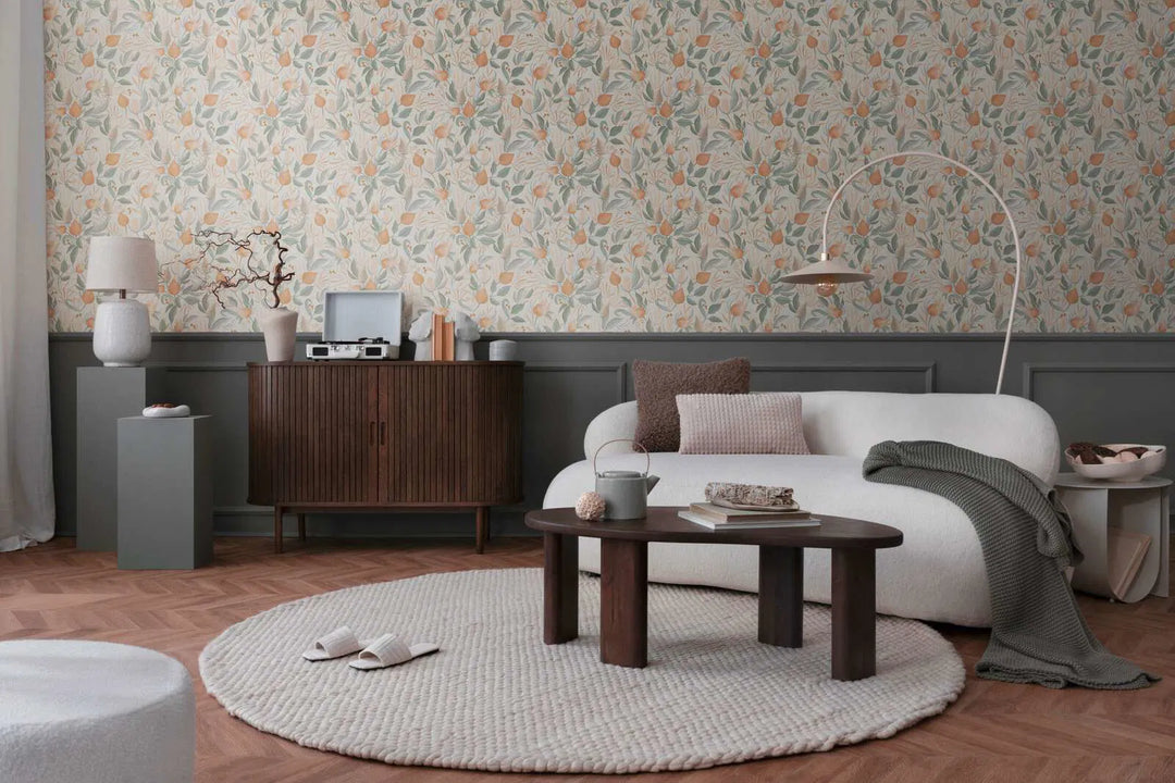 Matte non-woven wallpaper with exotic floral pattern in pastel shades - 3010140